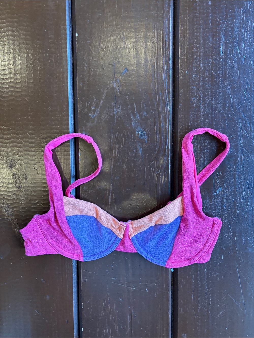 Beach Riot Women’s Colorblock Bikini Top in Pink and Purple. Size Small